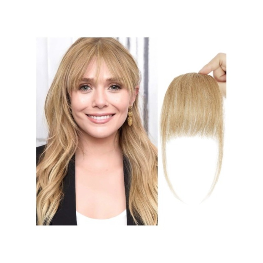BOGSEA Blonde Clip In Bangs 100% Real Human Hair French Fringe Extensions